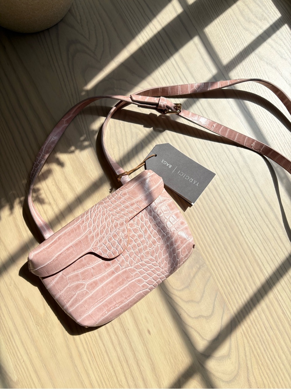 Croc-Embossed Small Crossbody Bag in Blush Pink